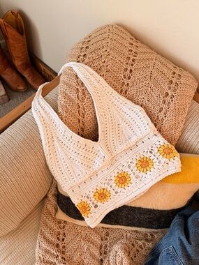 Crocheted Sunflower Bralette - White & Yellow